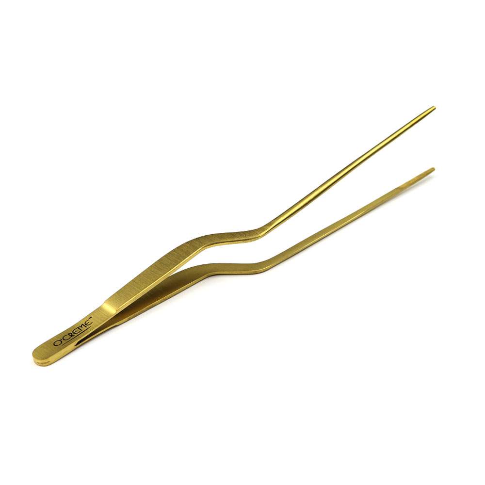 O'Creme Gold Stainless Steel Fine Tip Offset Tweezers, 8"  image 2