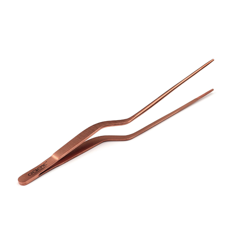 O'Creme Rose Gold Stainless Steel Fine Tip Offset Tweezers, 8"  image 2