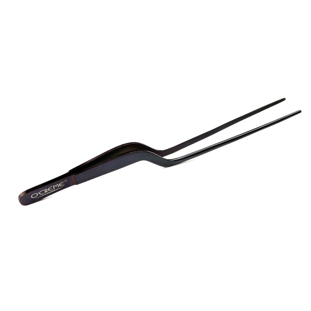 O'Creme Black Stainless Steel Fine Tip Offset Tweezers, 8"  image 1
