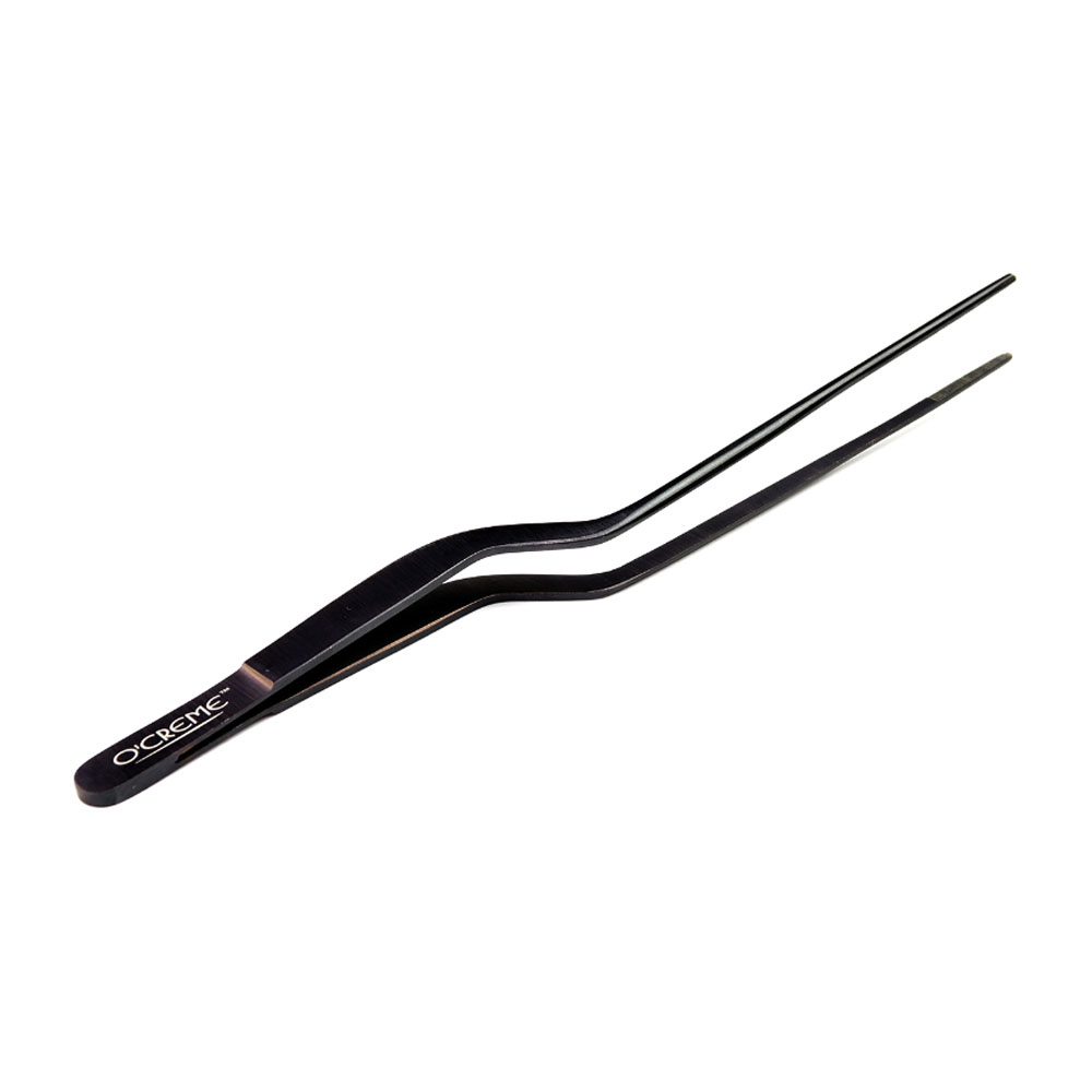 O'Creme Black Stainless Steel Fine Tip Offset Tweezers, 8"  image 2