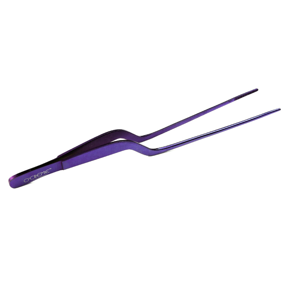 O'Creme Purple Stainless Steel Fine Tip Offset Tweezers, 8"  image 1