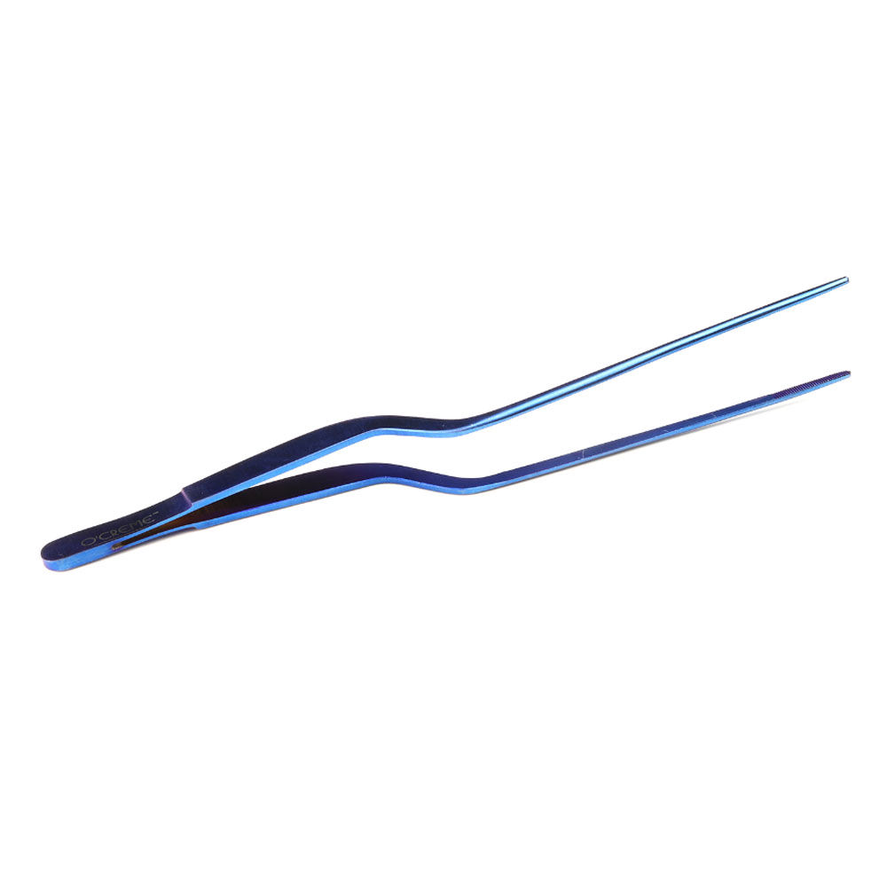 O'Creme Blue Stainless Steel Fine Tip Offset Tweezers, 8"  image 2