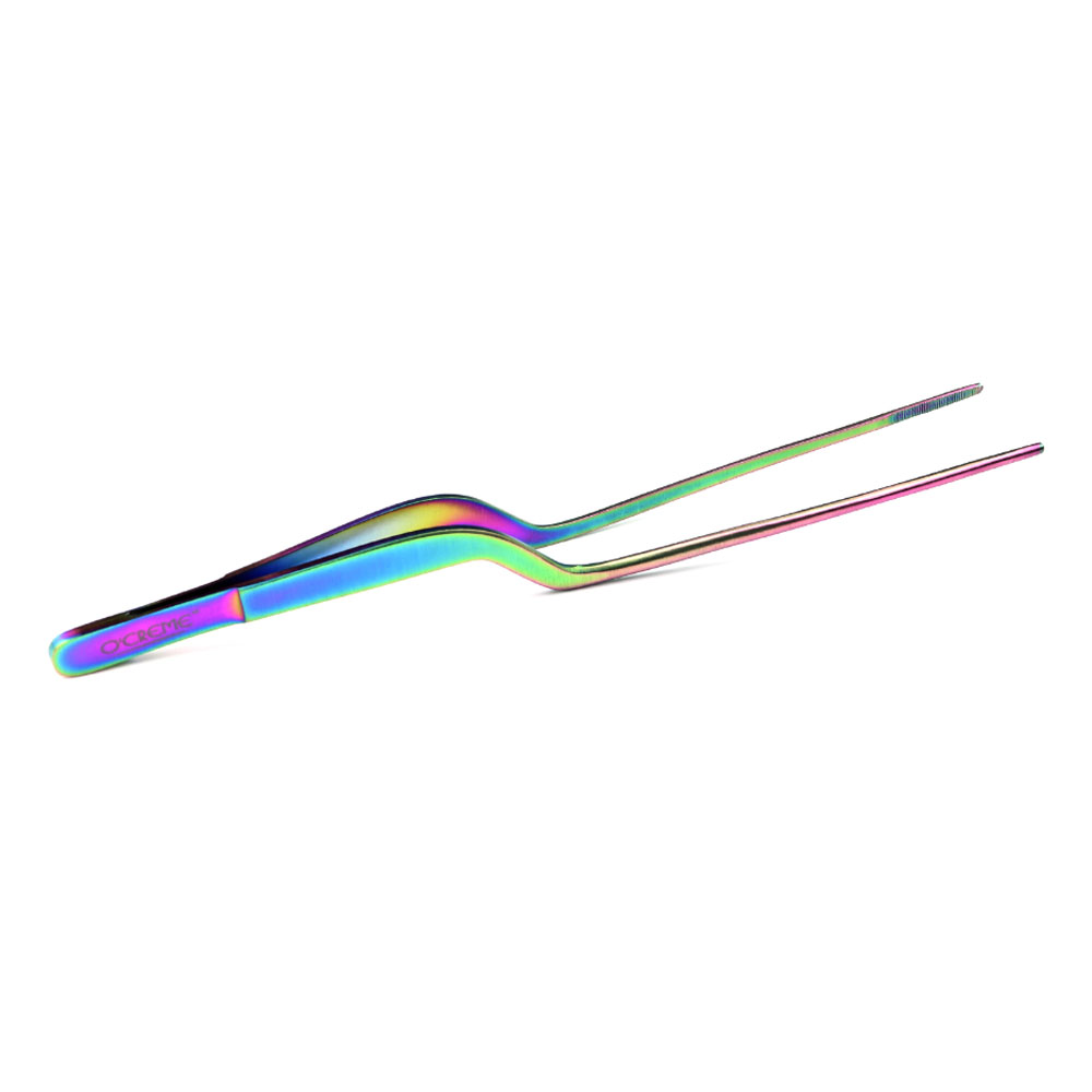 O'Creme Oil Slick Stainless Steel Fine Tip Offset Tweezers, 8"  image 1