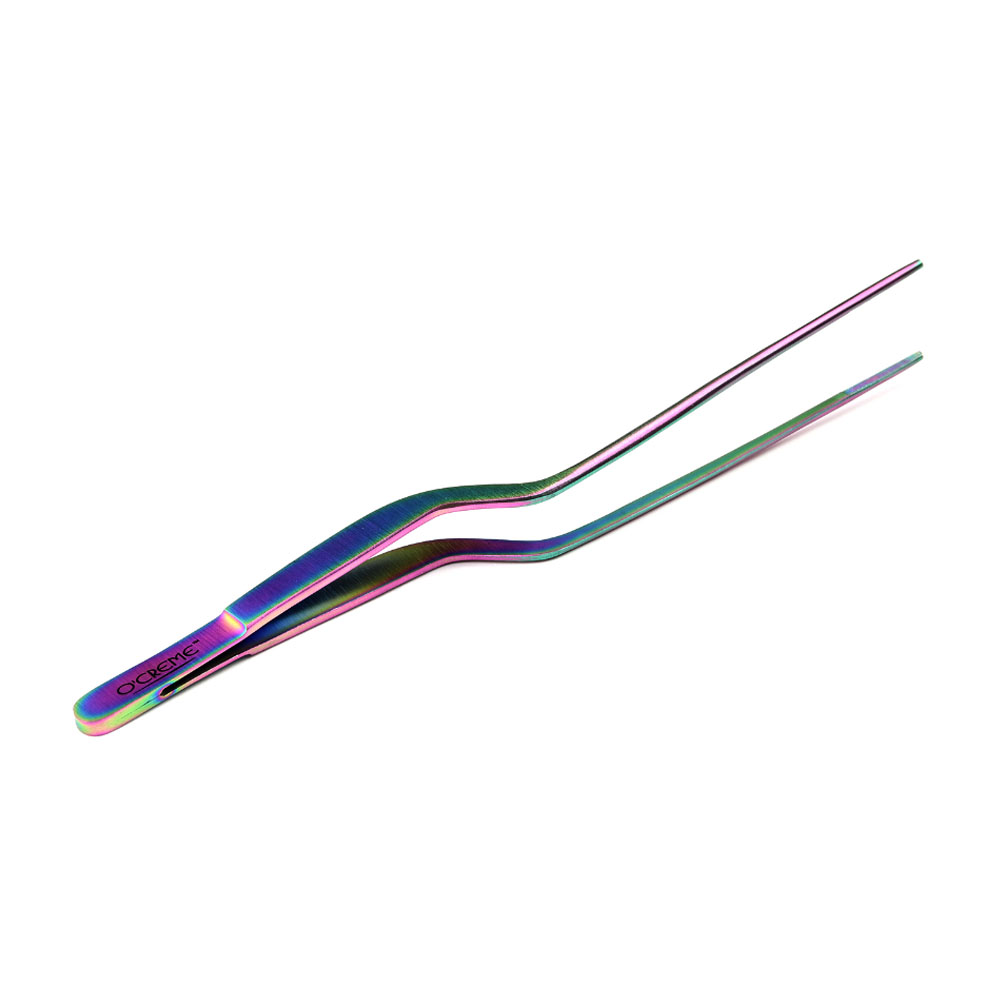 O'Creme Oil Slick Stainless Steel Fine Tip Offset Tweezers, 8"  image 2