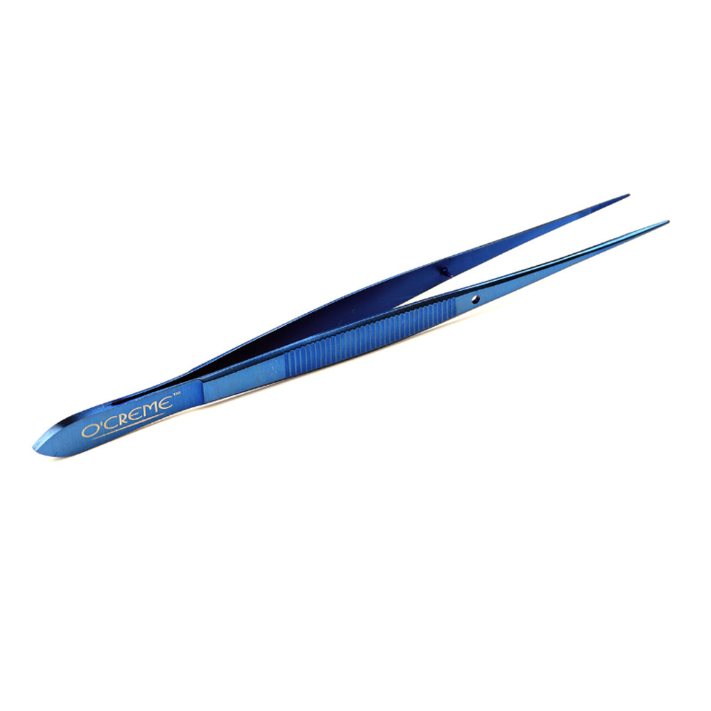 O'Creme Stainless Steel Blue Straight Fine Tip Tweezers, 6.25"  image 1
