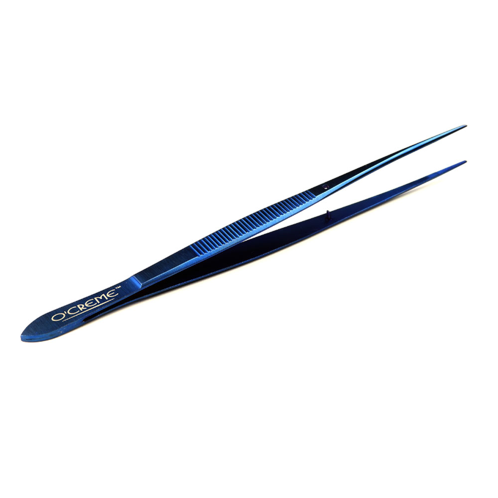 O'Creme Stainless Steel Blue Straight Fine Tip Tweezers, 6.25"  image 2