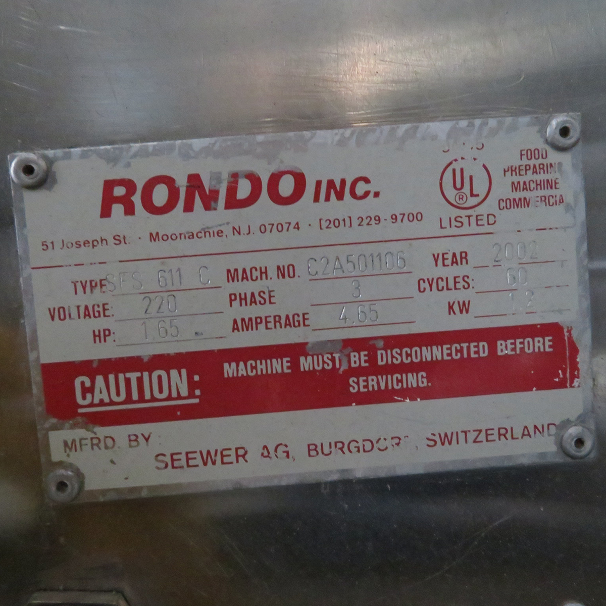Rondo SFS-611-C Dough Sheeter and Cutting Station, Used Great Condition image 7