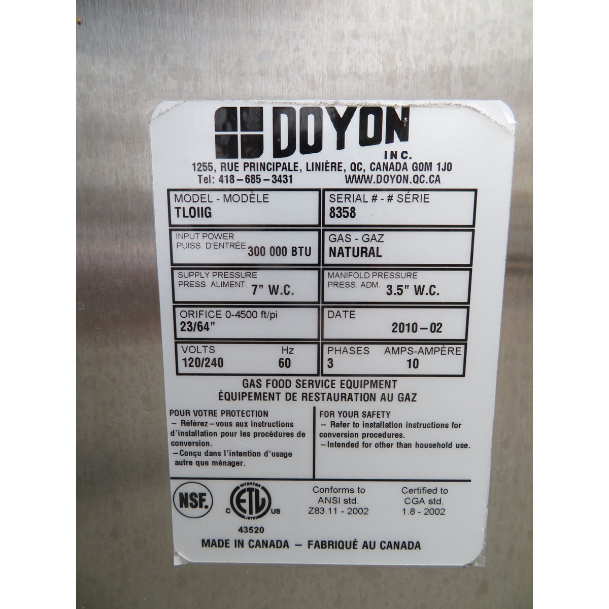 Doyon TLOIIG Rack Oven, Gas, Used Very Good Condition image 3