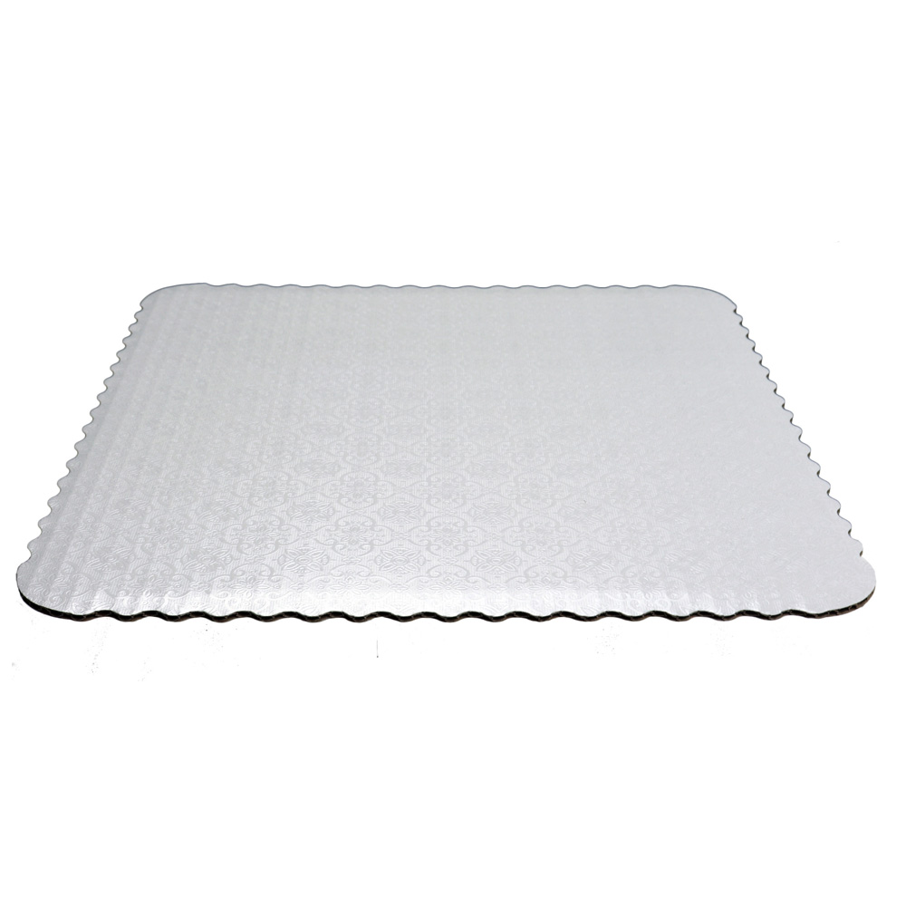 O'Creme White Scalloped Corrugated Square Cake Board, 10", Pack of 10 image 1