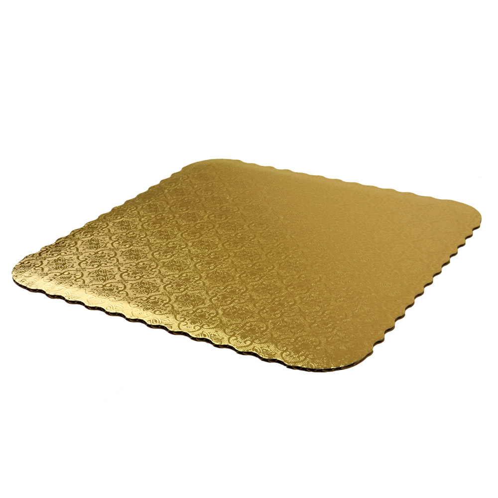 O'Creme Gold Corrugated Scalloped Square Cake Board, 8", Pack of 10 image 1