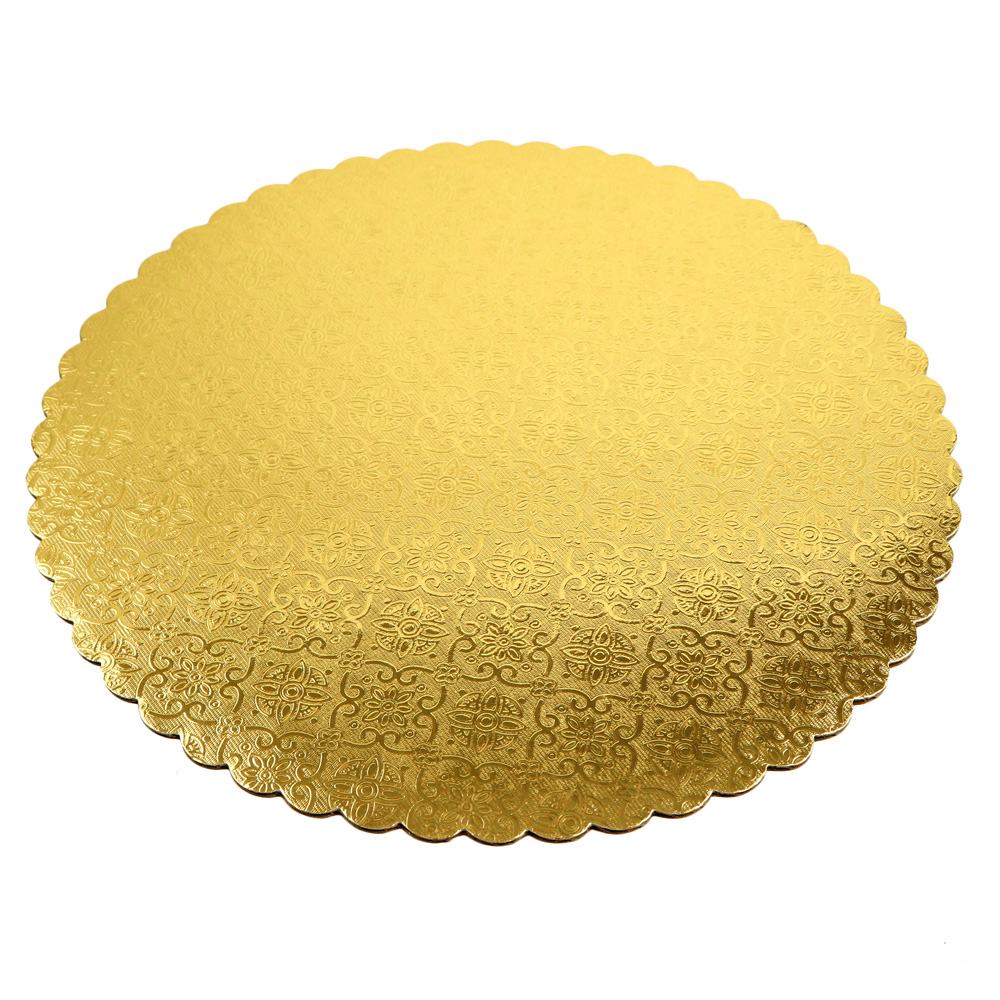 O'Creme Gold Scalloped Corrugated Round Cake Board, 9", Pack of 10  image 1