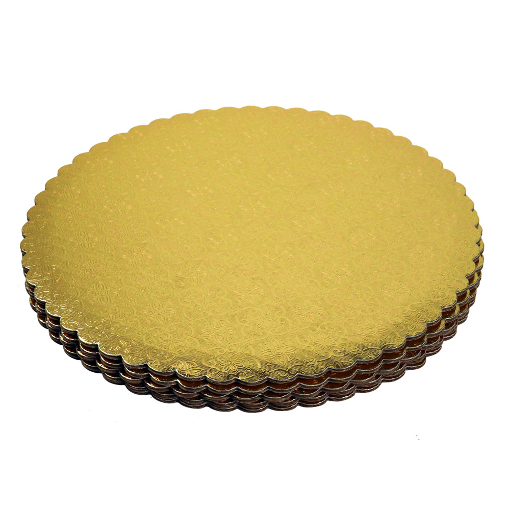 O'Creme Gold Scalloped Corrugated Round Cake Board, 7", Pack of 10 image 2