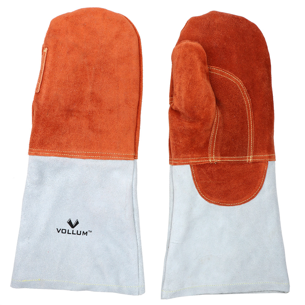 Vollum High Heat Leather Oven Mitts, Orange, 16" image 2