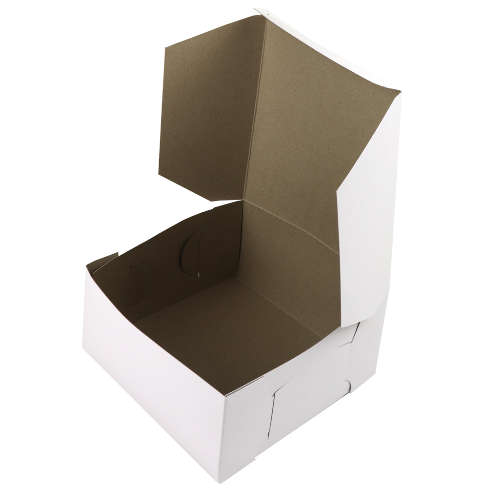 O'Creme One Piece White Cake Box, 8" x 8" x 4" High, Pack of 10 image 1