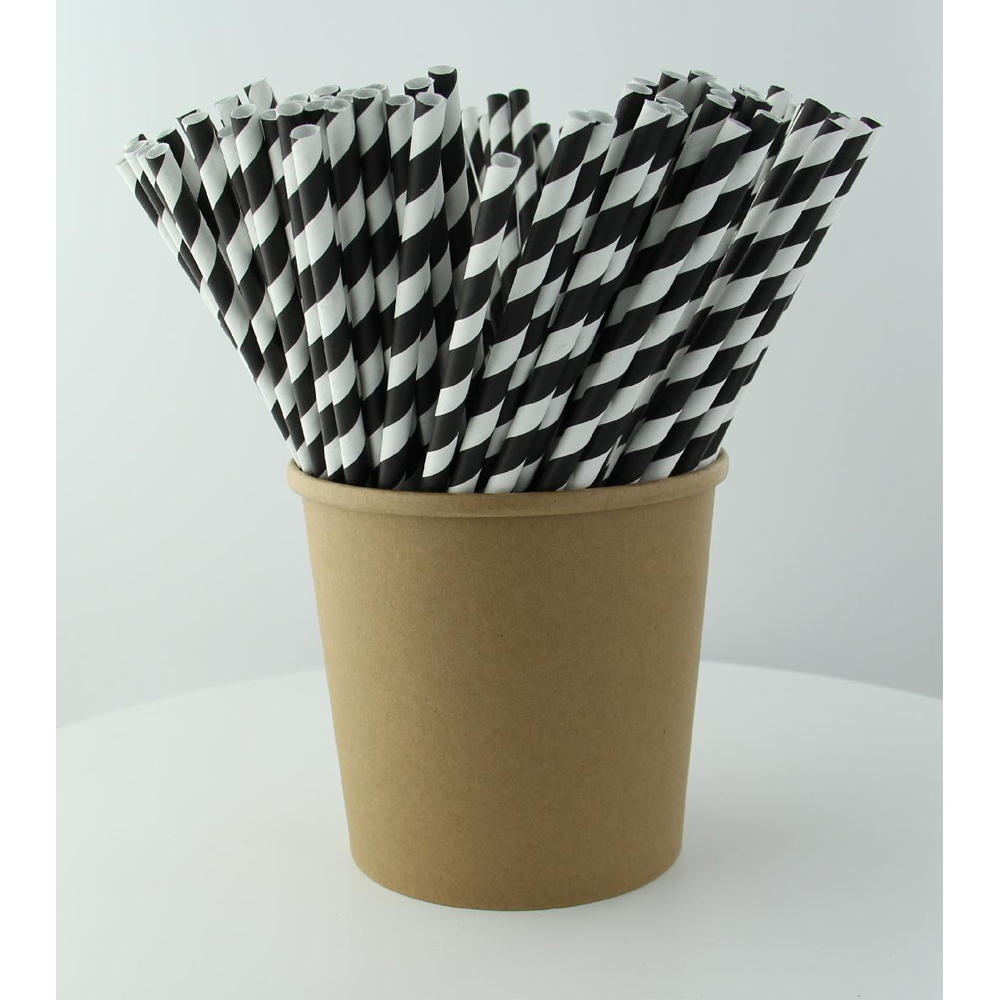 Packnwood Unwrapped Black Striped Paper Straws, 7.75" - Pack of 500 image 1