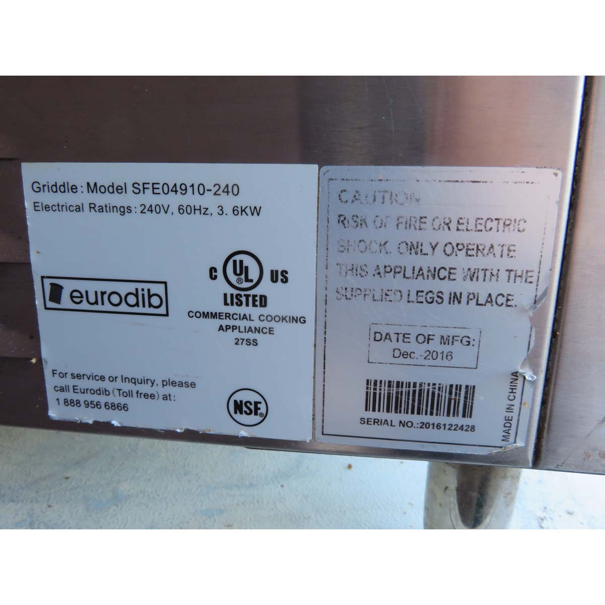 Eurodib SFE04910-240 Griddle 240V, Used Good Condition image 2