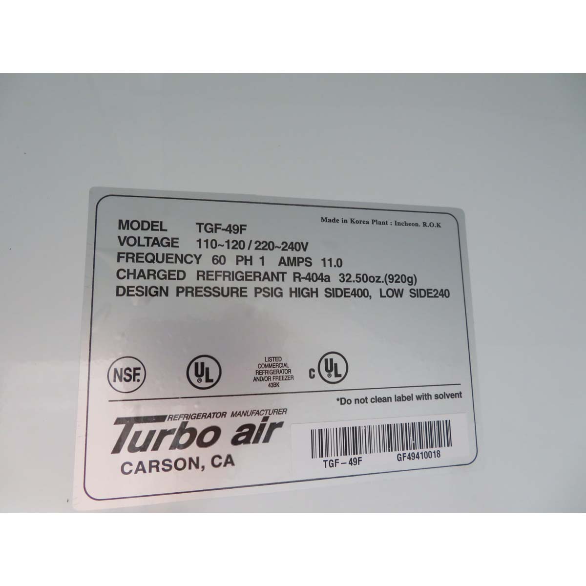 Turbo Air TGF-49F Freezer, Used Great Condition image 2