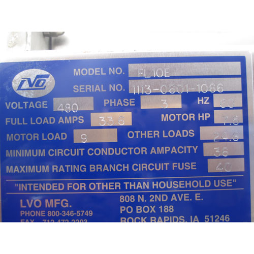 LVO High Pressure Pan Washer Model # FL10E Used Condition image 12