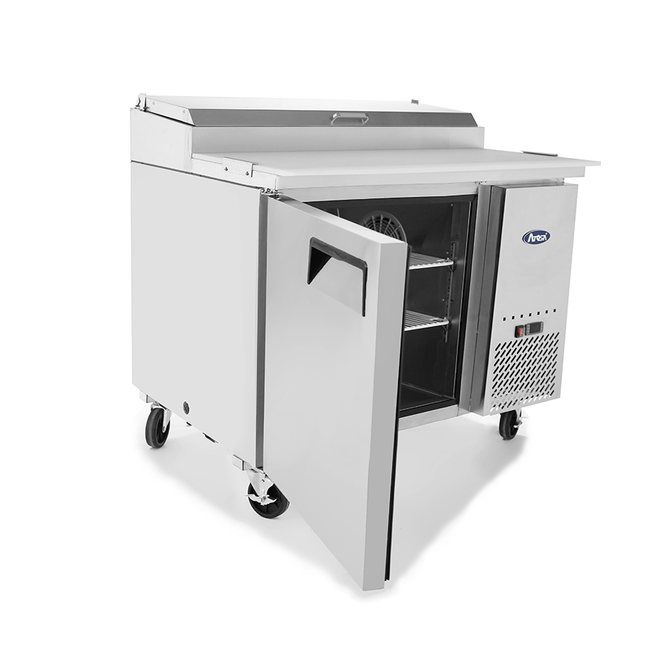 Atosa MPF8201GR Side Mount Refrigerated Pizza Prep Table 44"W X 33.1"D X 44"H with Self-Closing Solid Door image 2