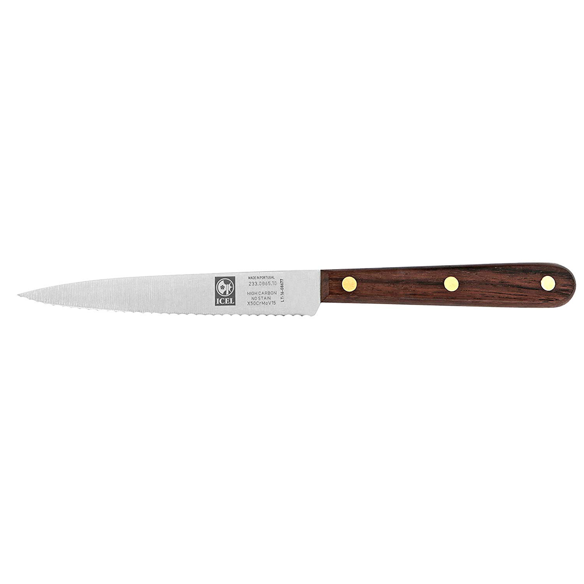 Icel 233865010 4" Serrated Paring Knife, Brown Rosewood Handle, Full Tang Blade image 1