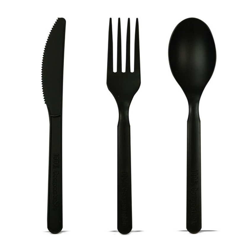 Packnwood Compostable & Heat Proof Black 4 in 1 Cutlery Kit With Kraft Bag, 6", Case of 250  image 2