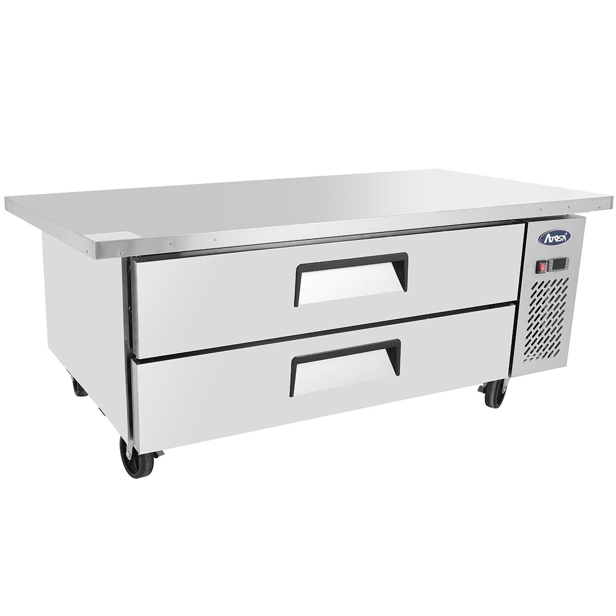 Atosa MGF8452GR One Section Side Mount Refrigerated Chef Base 60-15/32"W X 32-1/16"D X 26-19/32"H w/2 Drawers and Extended Top image 1