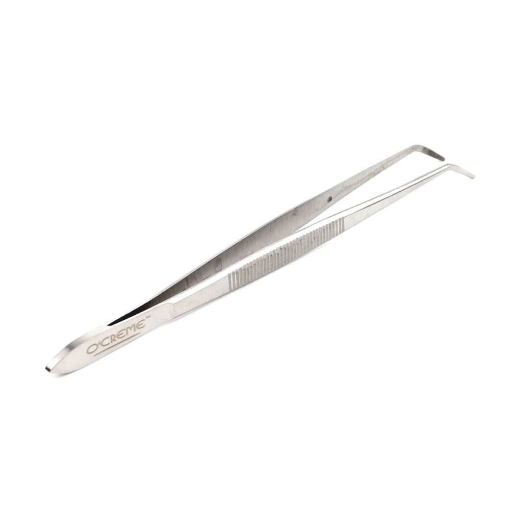 O'Creme Stainless Steel Silver Curved Fine Tip Tweezers, 6.25"  image 1