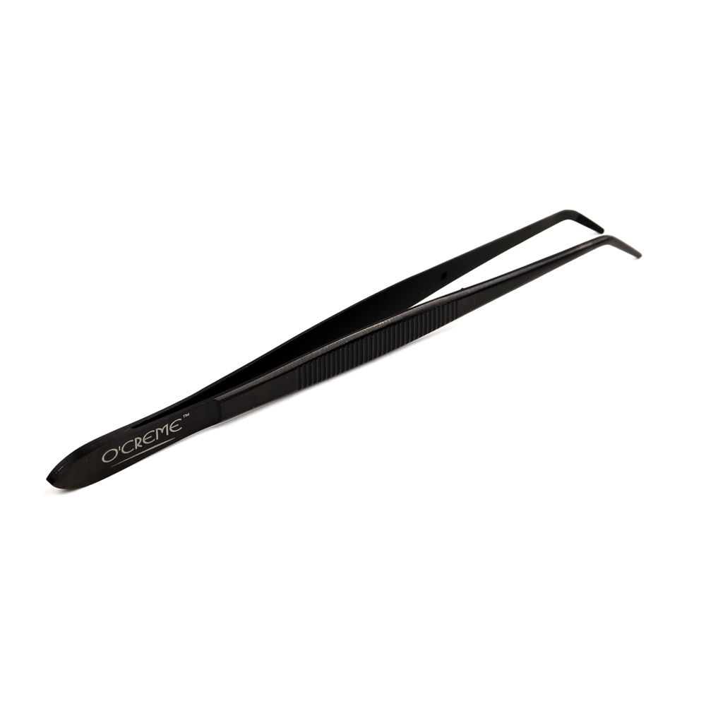 O'Creme Stainless Steel Black Curved Fine Tip Tweezers, 6.25"  image 1