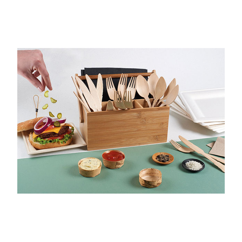 Packnwood Bamboo Cutlery & Napkin Holder, 6.3" x 4.7" x 4.1" H, Case of 8 image 1