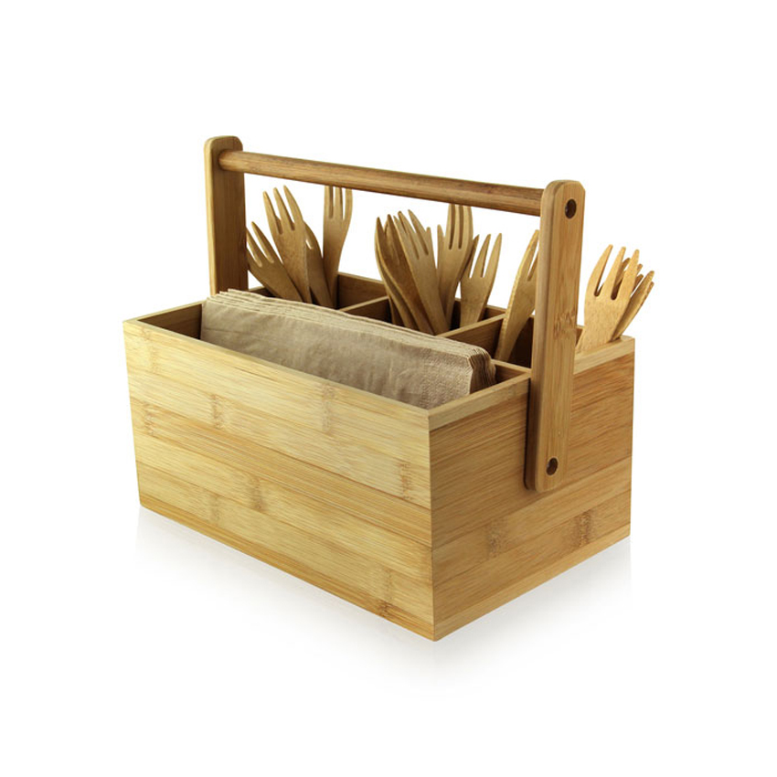 Packnwood Bamboo Tool Box with Handle, 9" x 5.8" x 4.2" H, Case of 2 image 1