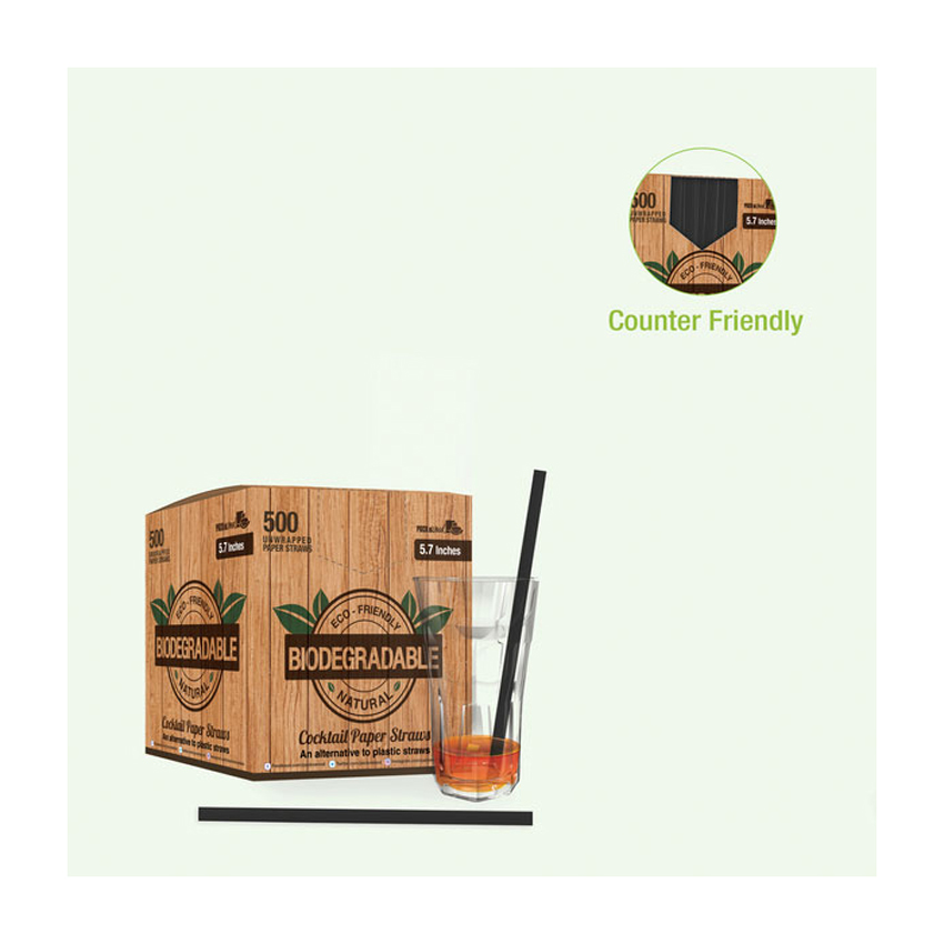 Packnwood Durable Solid Black Cocktail Paper Straws, 0.2" Dia. x  5.7" H, Case of 3000 image 2