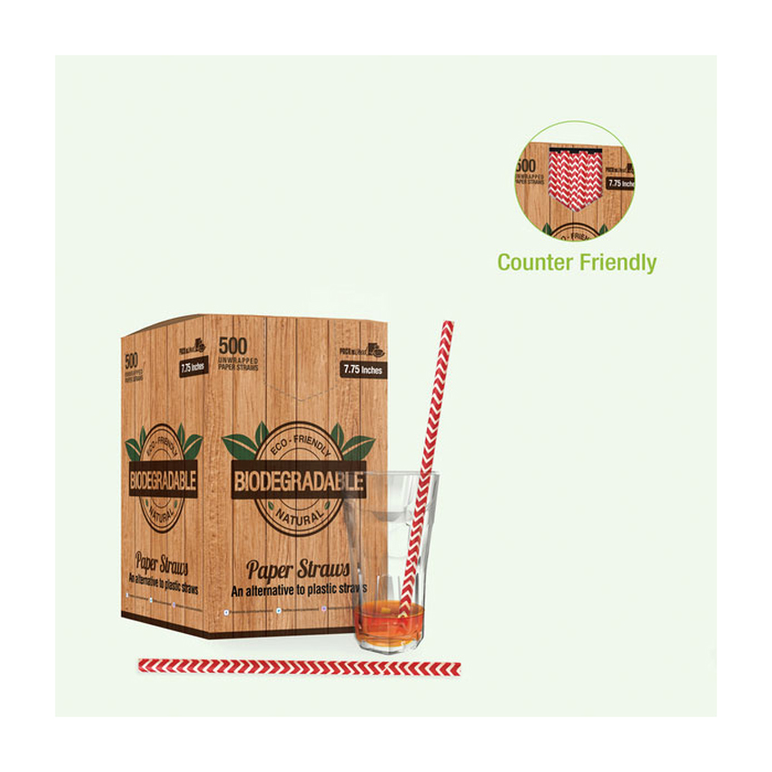Packnwood Durable Unwrapped Red & White Chevron Design Paper Straws, 2" Dia. x 7.75", Case of 3000 image 3