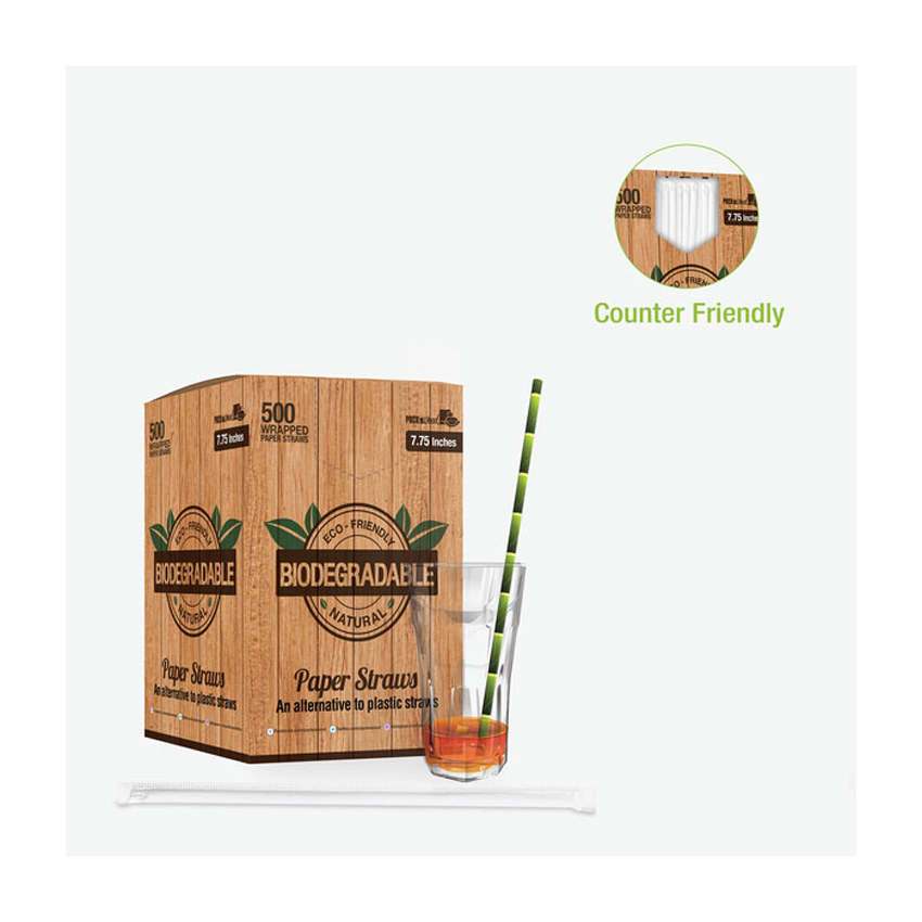 Packnwood Durable Wrapped Bamboo Designed Paper Straws, .2" Dia. x 7.75", Case of 3000 image 2