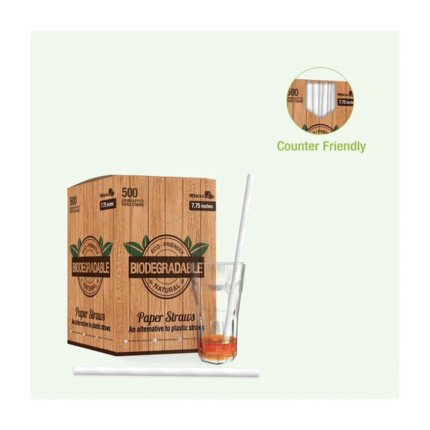 Packnwood Durable Unwrapped Solid White Smoothie Paper Straws, .3" Dia. x 7.75", Case of 3000 image 2