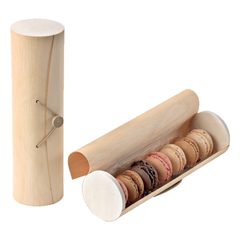 Packnwood Cylindrical Wooden Box with Latch for 7 Macarons, 2.5" Dia. x 8.9" - Case of 50 image 1