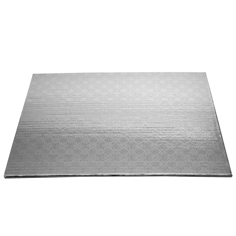 O'Creme Quarter Size Rectangular Silver Foil Cake Board, 1/4" Thick  image 1