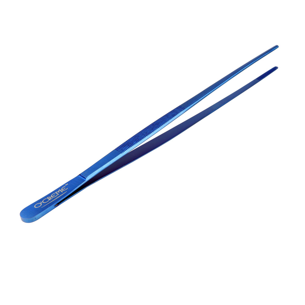 O'Creme Blue Stainless Steel Straight Tip Tweezers, 12"  image 2