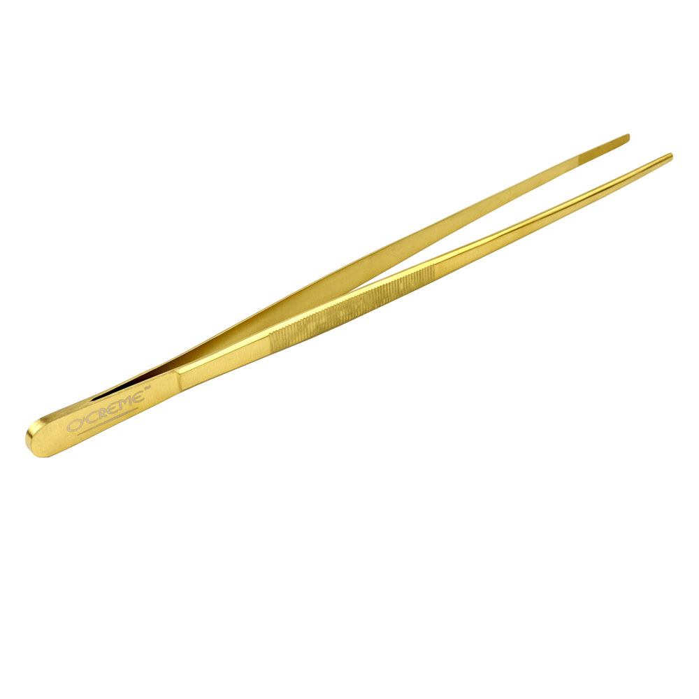 O'Creme Gold Stainless Steel Straight Tip Tweezers, 12"  image 1