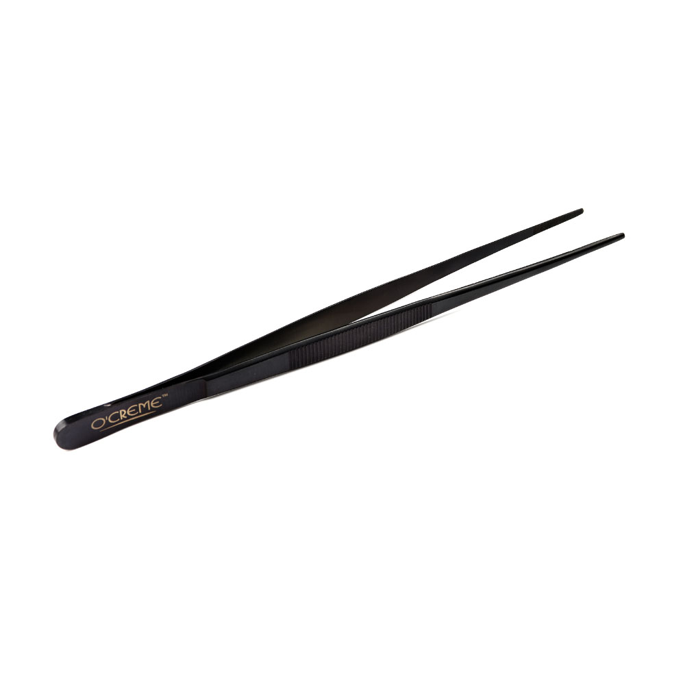 O'Creme Black Stainless Steel Straight Tip Tweezers, 8"  image 2