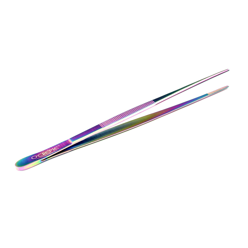 O'Creme Oil Slick Stainless Steel Straight Tip Tweezers, 8"  image 2