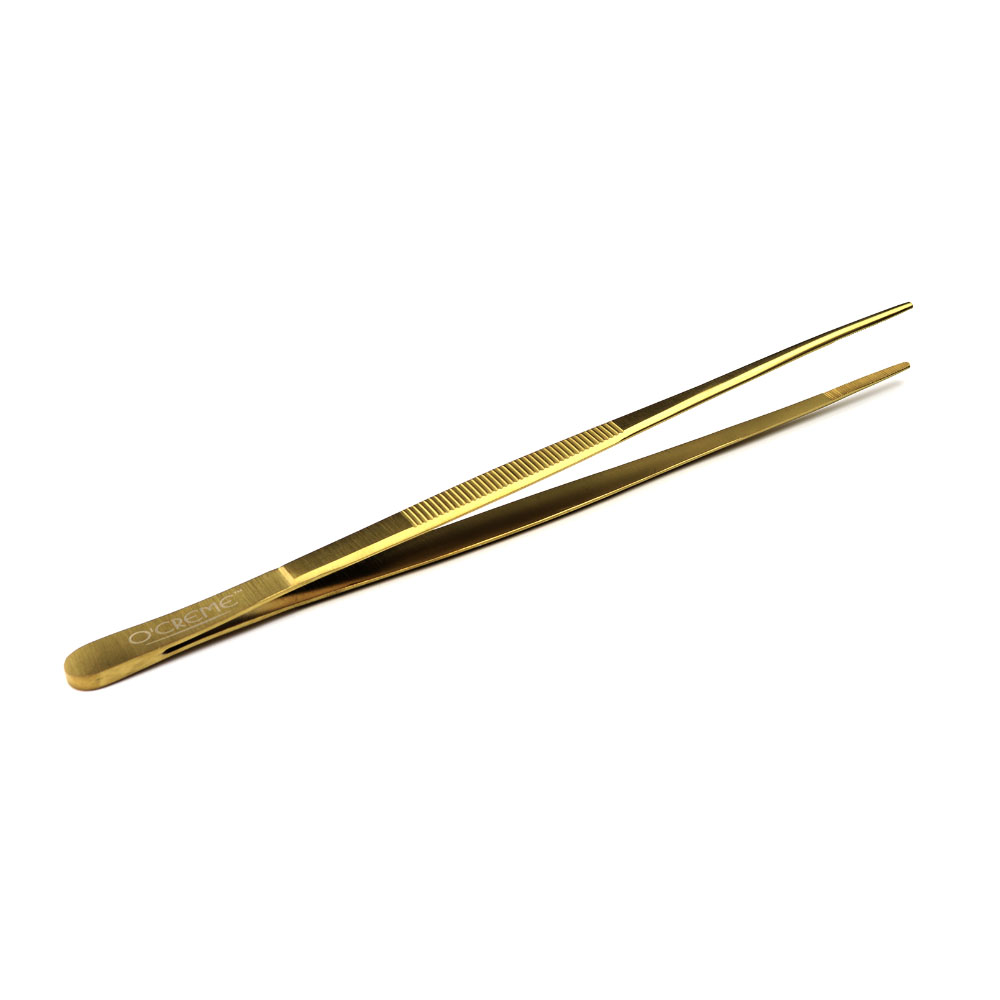 O'Creme Gold Stainless Steel Straight Tip Tweezers, 8"  image 2