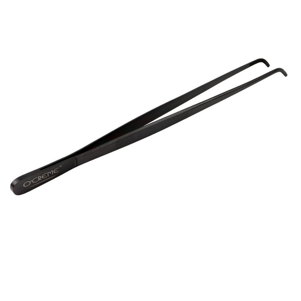 O'Creme Black Stainless Steel Curved Tip Tweezers, 12"  image 1