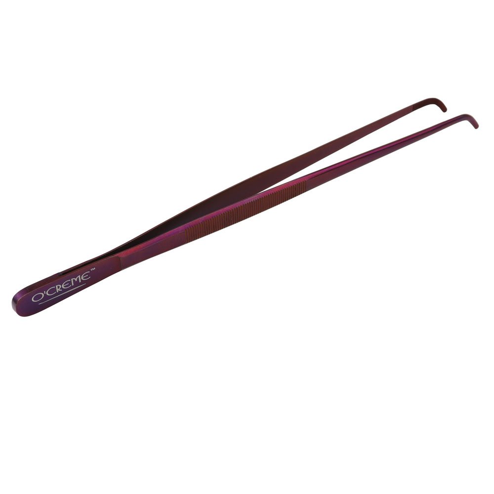 O'Creme Purple Stainless Steel Curved Tip Tweezers, 12" image 1