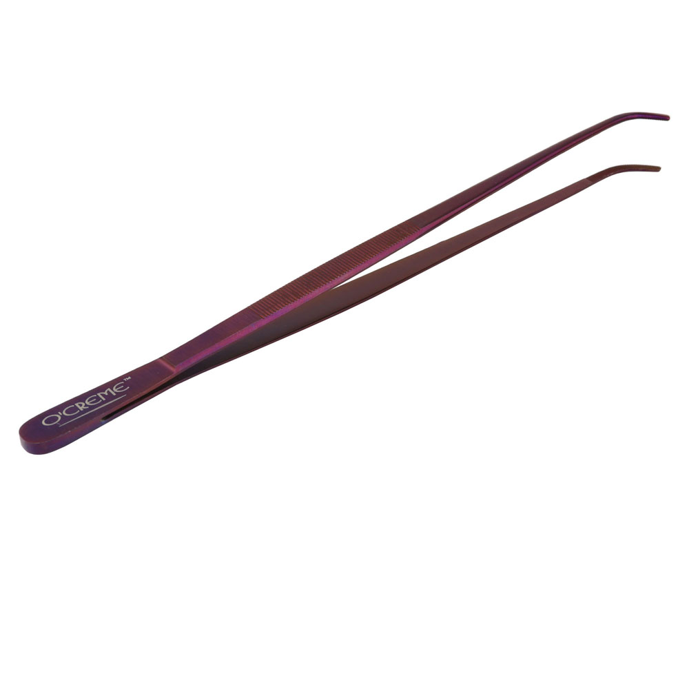 O'Creme Purple Stainless Steel Curved Tip Tweezers, 12" image 2