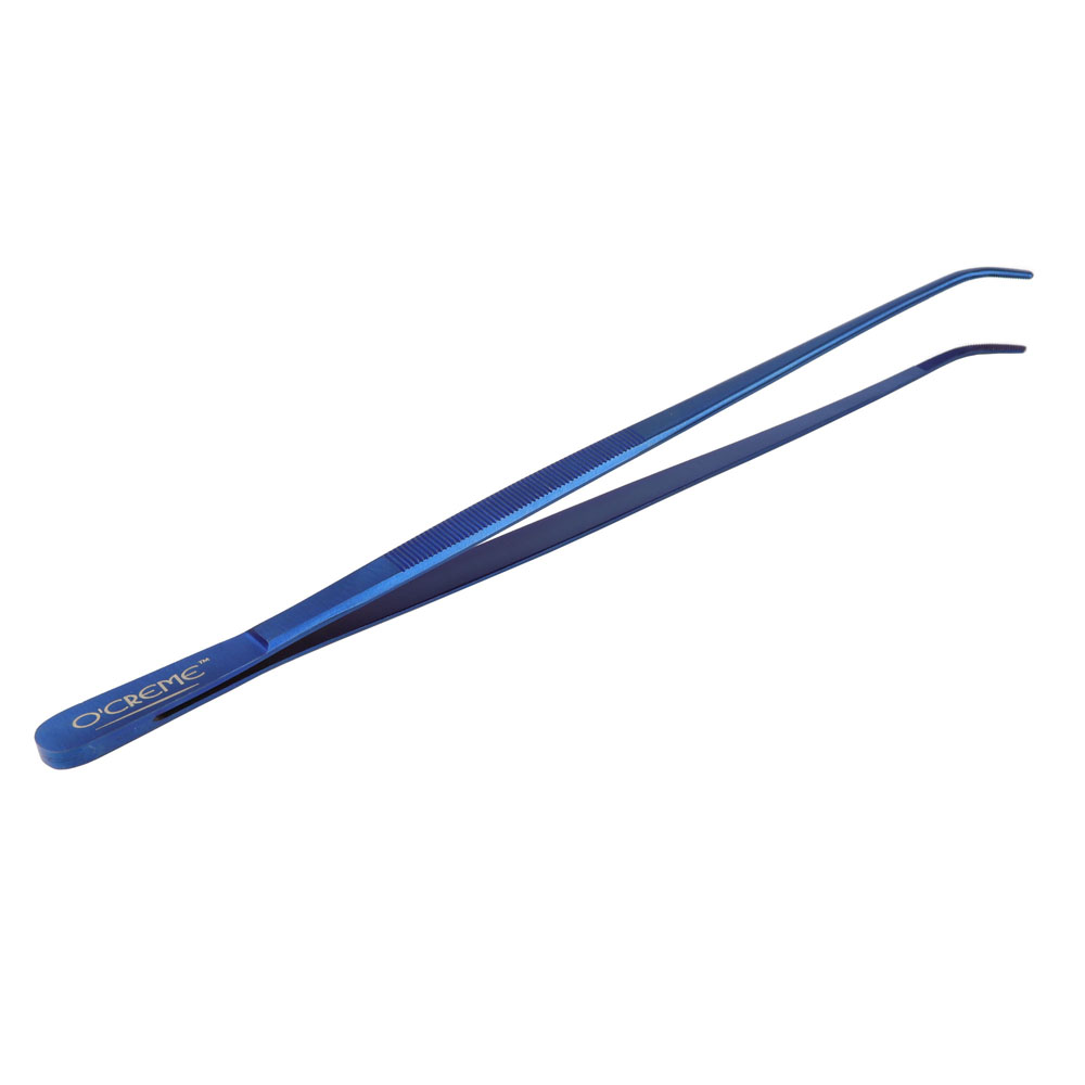 O'Creme Blue Stainless Steel Curved Tip Tweezers, 12"  image 2