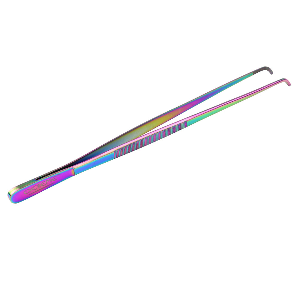 O'Creme Oil Slick Stainless Steel Curved Tip Tweezers, 12"  image 1