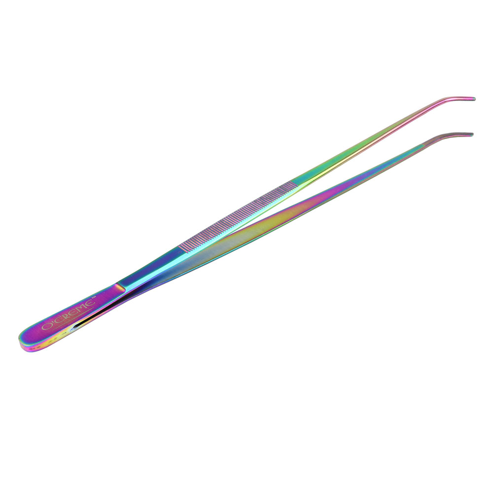 O'Creme Oil Slick Stainless Steel Curved Tip Tweezers, 12"  image 2