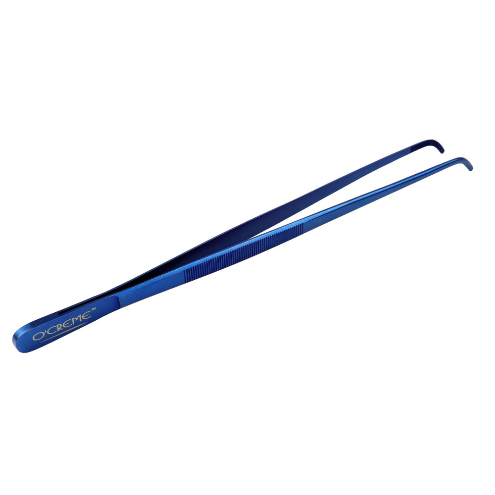 O'Creme Blue Stainless Steel Curved Tip Tweezers, 10"   image 1