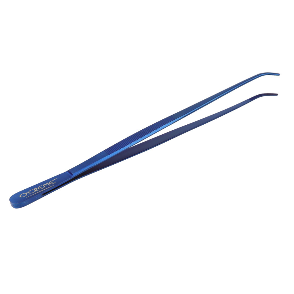 O'Creme Blue Stainless Steel Curved Tip Tweezers, 10"   image 2