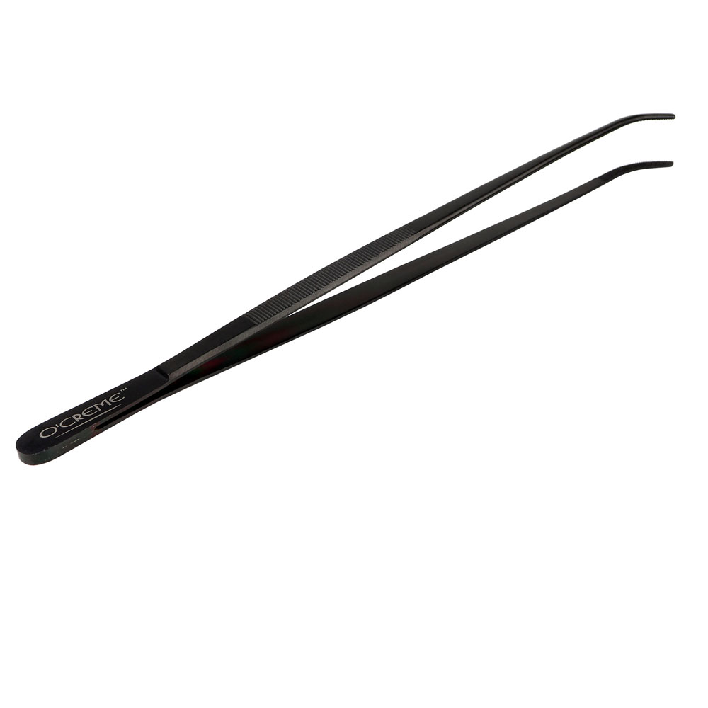 O'Creme Black Stainless Steel Curved Tip Tweezers, 10"   image 2